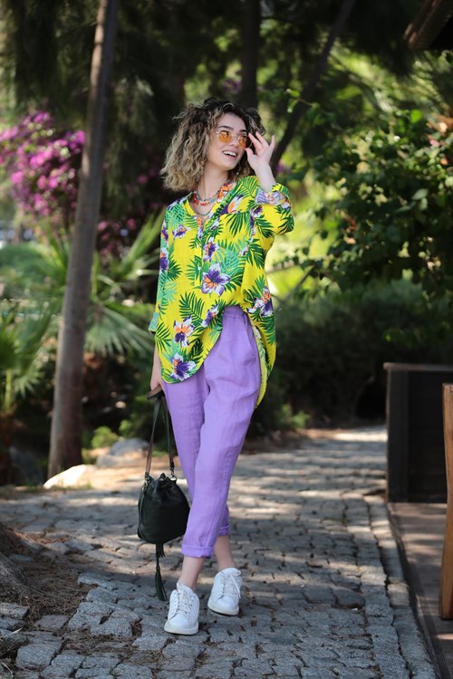 Lilac Judith Linen Trousers - Saman Butik | Shop Online