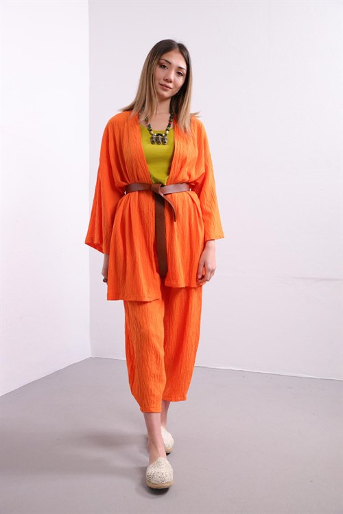 Turuncu Gofre Kimono Pantolon Takım - Şaman Butik - Bohem Giyim ve Aksesuar | Kadın & Erkek Turuncu Gofre Kimono Pantolon Takım