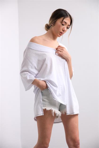 Beyaz Asimetrik Kesim Bluz - Şaman Butik - Bohem Giyim ve Aksesuar | Kadın & Erkek Beyaz Asimetrik Kesim Bluz
