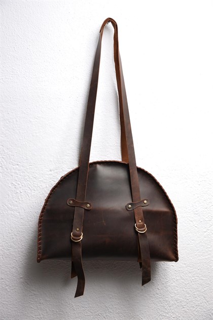  Dark Brown Stitched Leather Bag