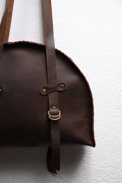  Dark Brown Stitched Leather Bag