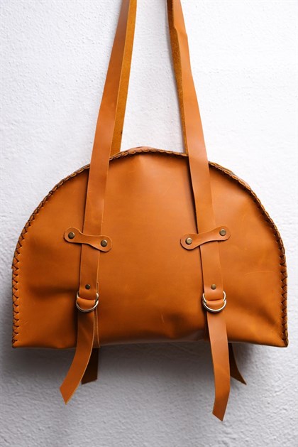 Camel Stitched Leather Bag - Saman Butik | Shop Online Camel Stitched Leather Bag