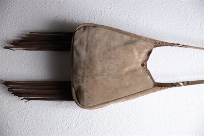 Mink Natural Stone Detailed Tasseled Leather Bag - Saman Butik | Shop Online Mink Natural Stone Detailed Tasseled Leather Bag