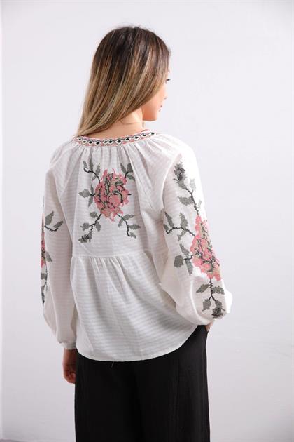 White Embroidered Jacket with Pompoms - Saman Butik | Shop Online