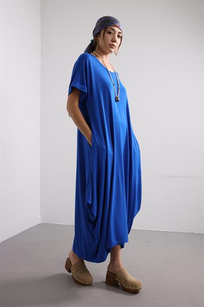 Sax Blue Wide Sleeves Silk Blouse - Saman Butik | Shop Online