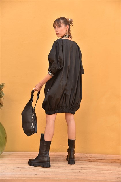  Black Elastic Bottom  Dress - Şaman Butik | Boho Fashion  Black Elastic Bottom  Dress