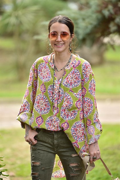 Yeşil Etnik Desen Gömlek - Şaman Butik - Bohem Giyim ve Aksesuar | Kadın &  Erkek