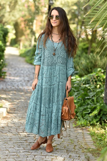 Mint Fisto Detaylı Uzun Kollu Bohem Elbise - Şaman Butik - Bohem Giyim ve  Aksesuar | Kadın & Erkek