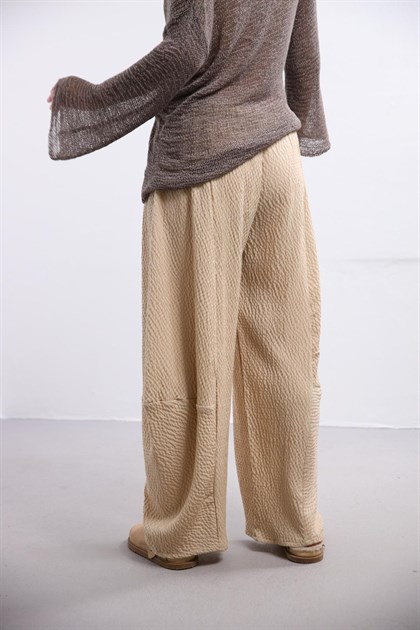 Krem Rengi Kendinden Kareli Pantolon - Şaman Butik Krem Rengi Kendinden Kareli Pantolon