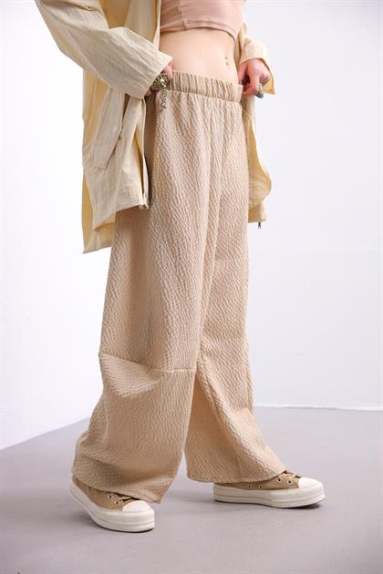 Krem Rengi Kendinden Kareli Pantolon - Şaman Butik Krem Rengi Kendinden Kareli Pantolon