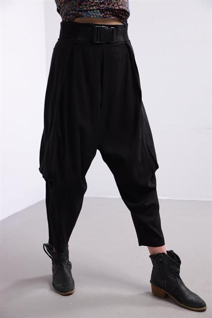 Siyah Ağı Düşük Kemer Detay Şalvar Pantolon - Şaman Butik - Bohem Giyim ve Aksesuar | Kadın & Erkek Siyah Ağı Düşük Kemer Detay Şalvar Pantolon
