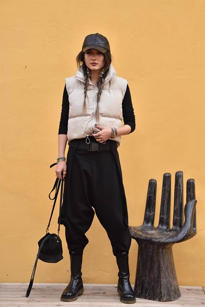 Siyah Ağı Düşük Kemer Detay Şalvar Pantolon - Şaman Butik Siyah Ağı Düşük Kemer Detay Şalvar Pantolon