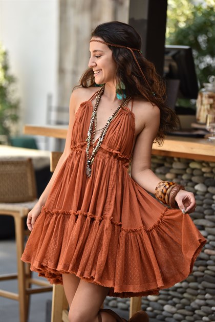 Bohemian Orange Short Dress