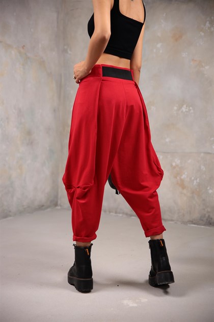 Kırmızı Ağı Düşük Kemer Detay Şalvar Pantolon - Şaman Butik - Bohem Giyim ve Aksesuar | Kadın & Erkek Kırmızı Ağı Düşük Kemer Detay Şalvar Pantolon