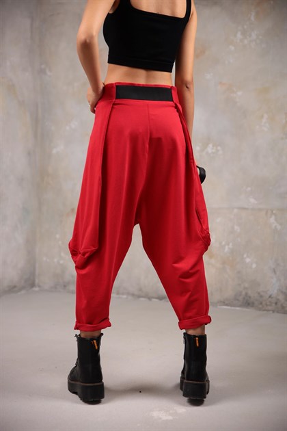 Kırmızı Ağı Düşük Kemer Detay Şalvar Pantolon - Şaman Butik - Bohem Giyim ve Aksesuar | Kadın & Erkek Kırmızı Ağı Düşük Kemer Detay Şalvar Pantolon