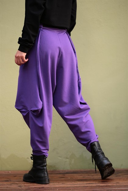 Mor Ağı Düşük Kemer Detay Şalvar Pantolon- Şaman Butik Mor Ağı Düşük Kemer Detay Şalvar Pantolon
