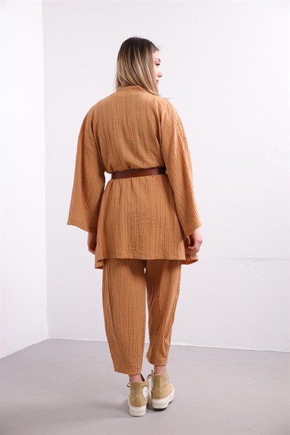 Camel Gofre Kimono Pantolon Takım - Şaman Butik - Bohem Giyim ve Aksesuar | Kadın & Erkek Camel Gofre Kimono Pantolon Takım