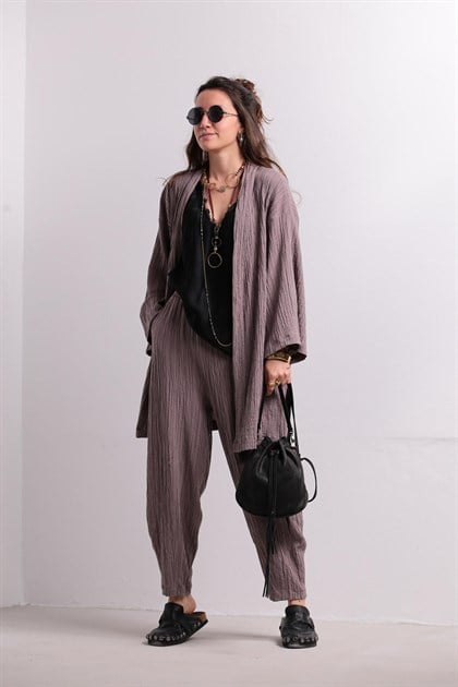  Vizon Gofre Kimono Pantolon Takım