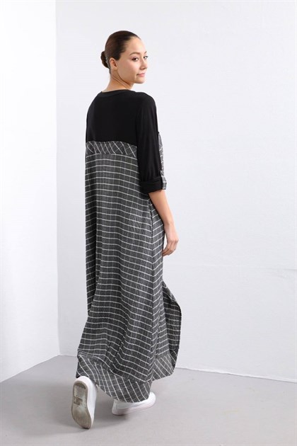 Black Check Pattern Loose Fit Jumpsuit - Saman Butik | Shop Online Black Check Pattern Loose Fit Jumpsuit