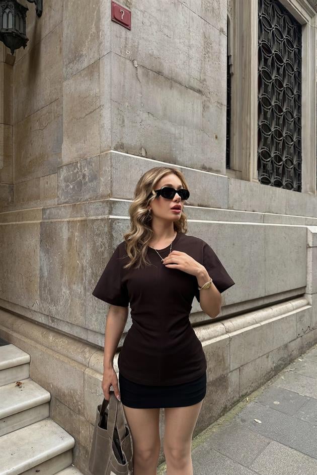 Belden Oturtmalı Bluz Kahve