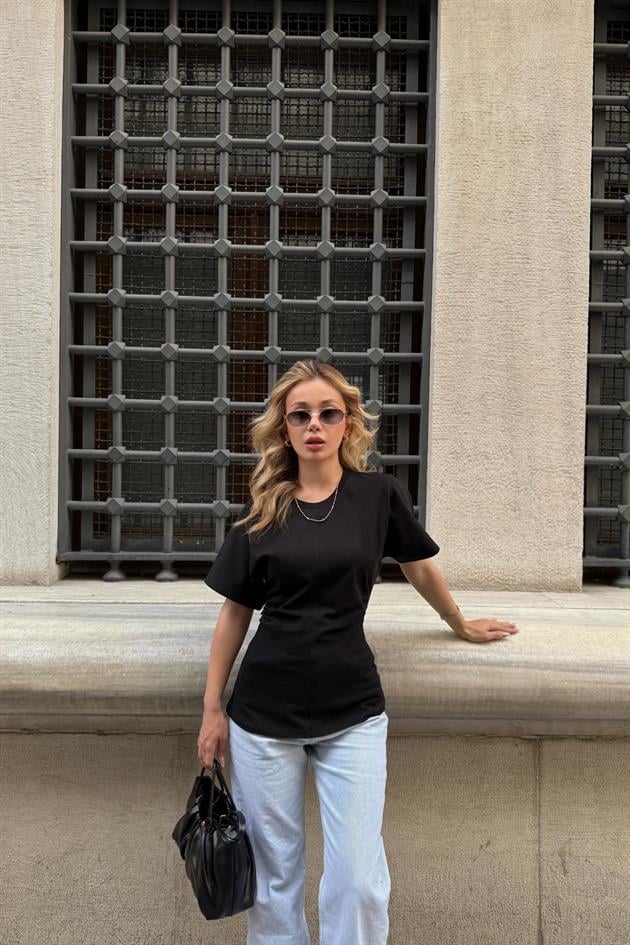 Belden Oturtmalı Bluz Siyah