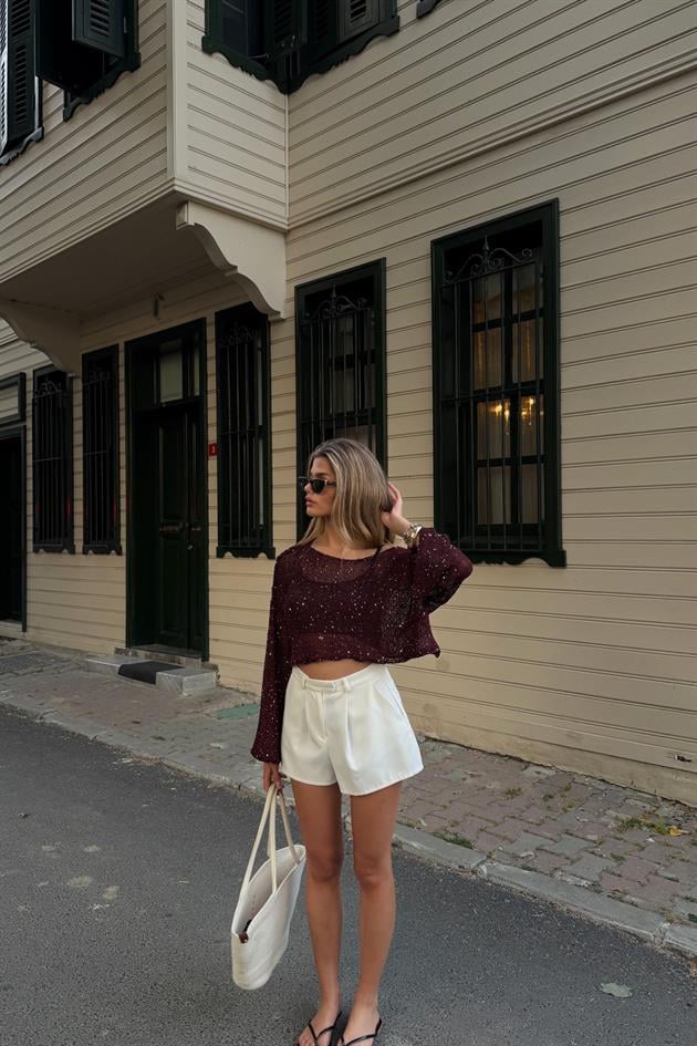Pullu Beach Salaş Crop Bordo