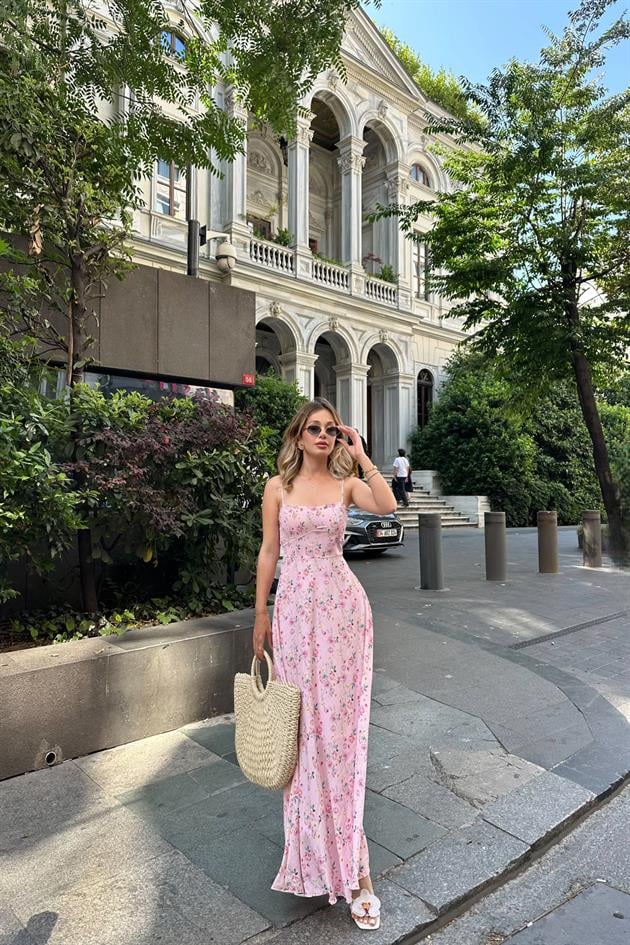 Askılı Jessica Elbise Pembe