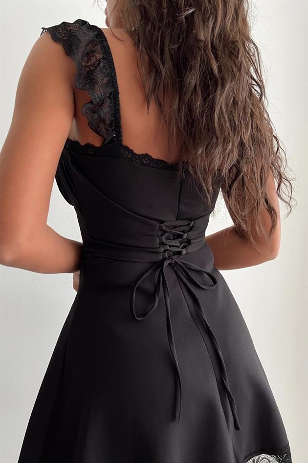 Dantel İşlemeli Thena Elbise Siyah
