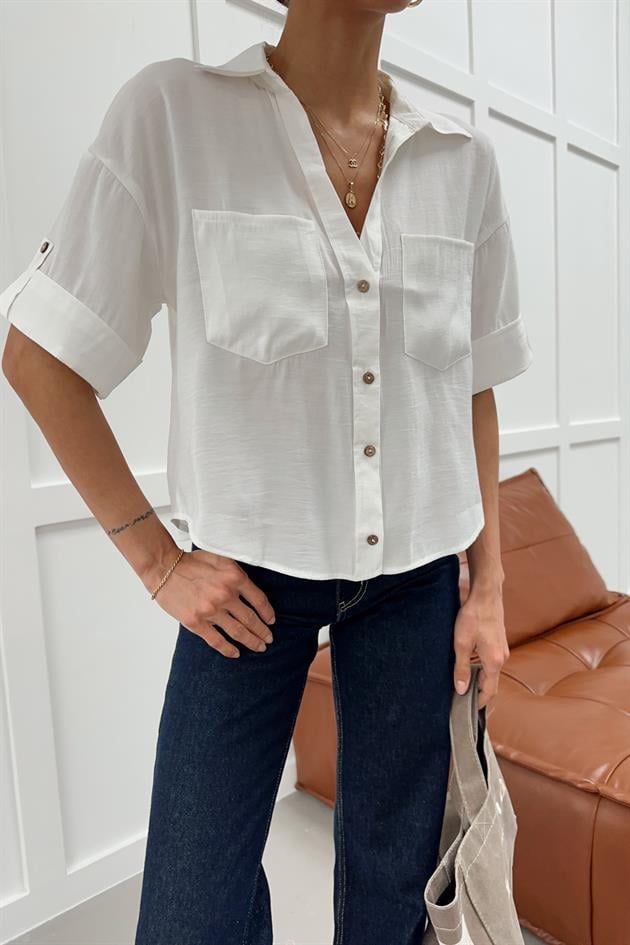 Cepli Duble Modal Gömlek Beyaz