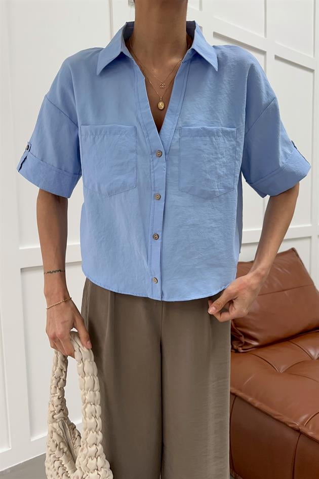 Cepli Duble Modal Gömlek Mavi