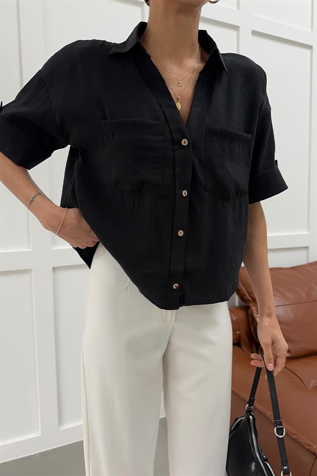 Cepli Duble Modal Gömlek Siyah