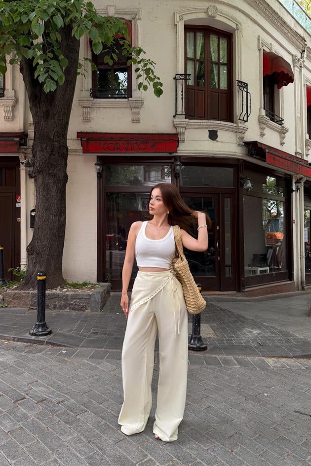Anjel Detay Keten Pantolon Sarı