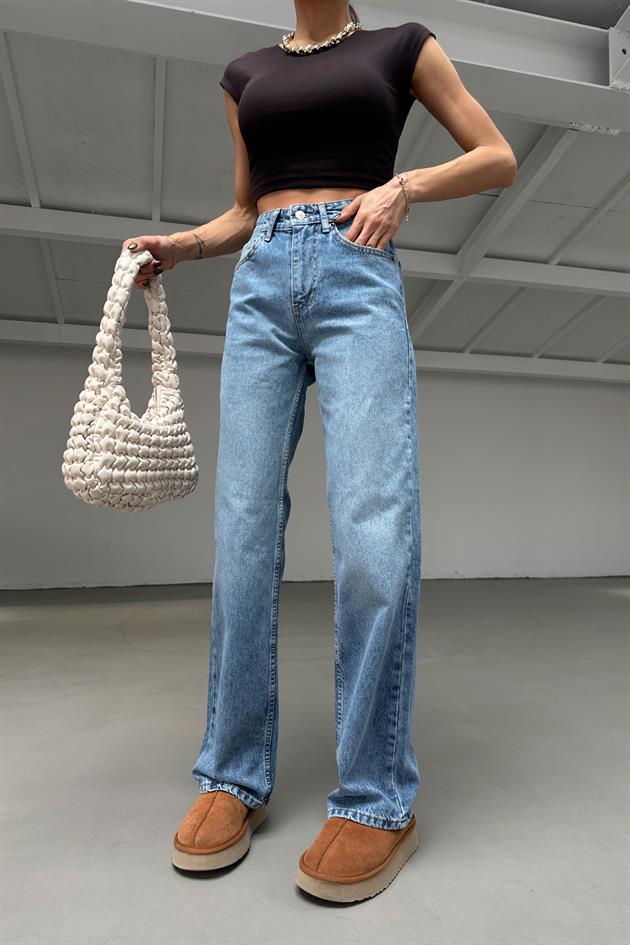 Yüksek Bel Straight Jean Açık Mavi