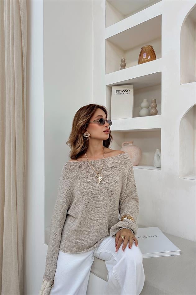 Kayık Yaka Salaş Triko Taş