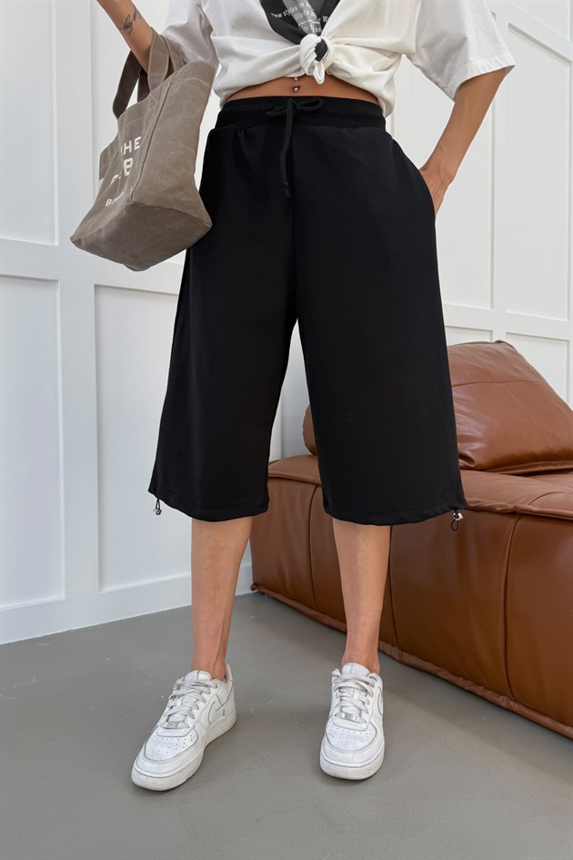 Büzgü Paça  Şort Siyah Shorts