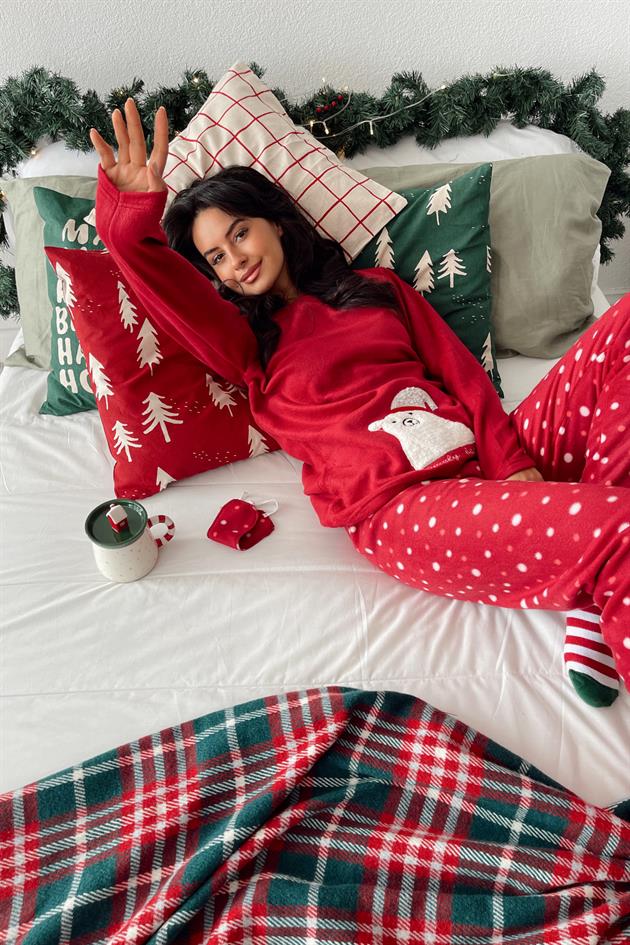 Yumoş Ayıcıklı Pijama Takımı Kırmızı