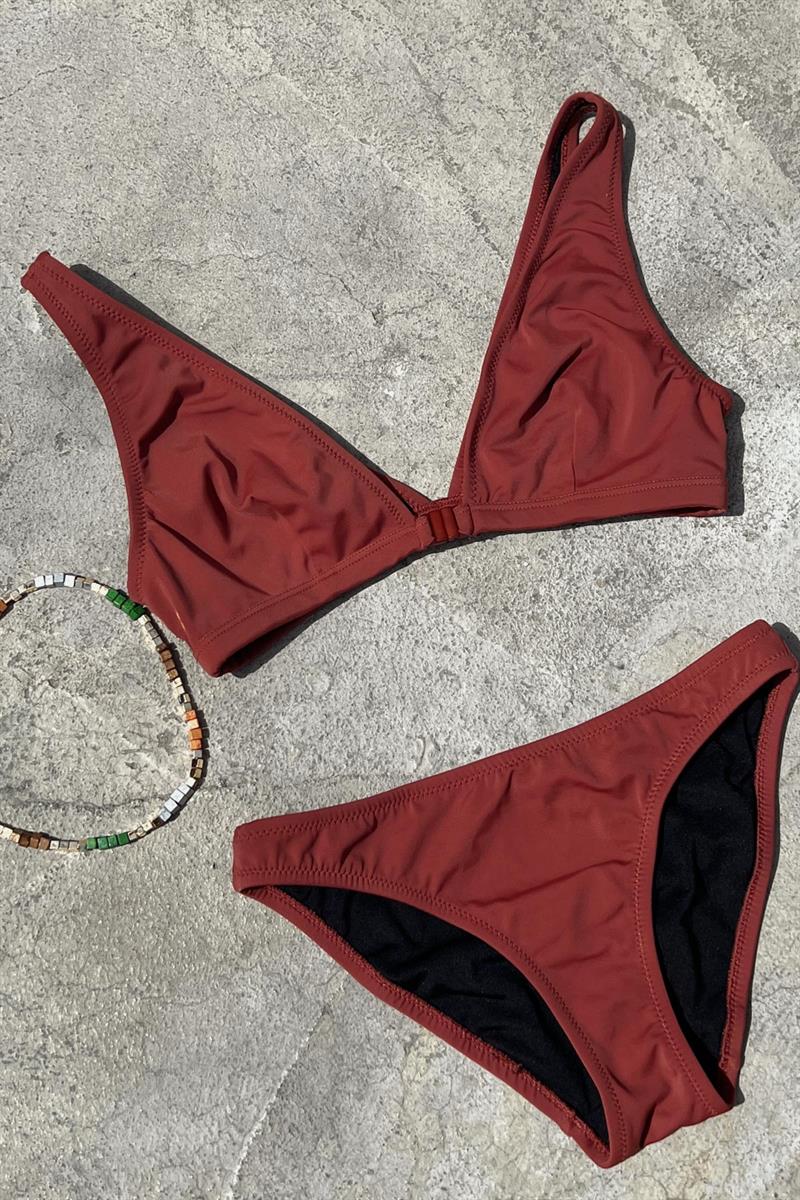 V Yaka Basic Bikini Kiremit