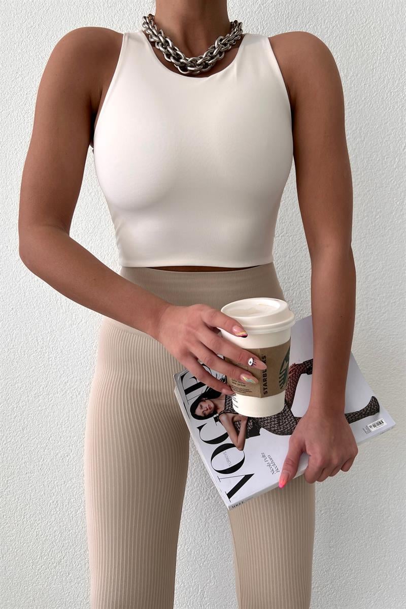 Halter Yaka Basic Crop Bluz Beyaz · 2