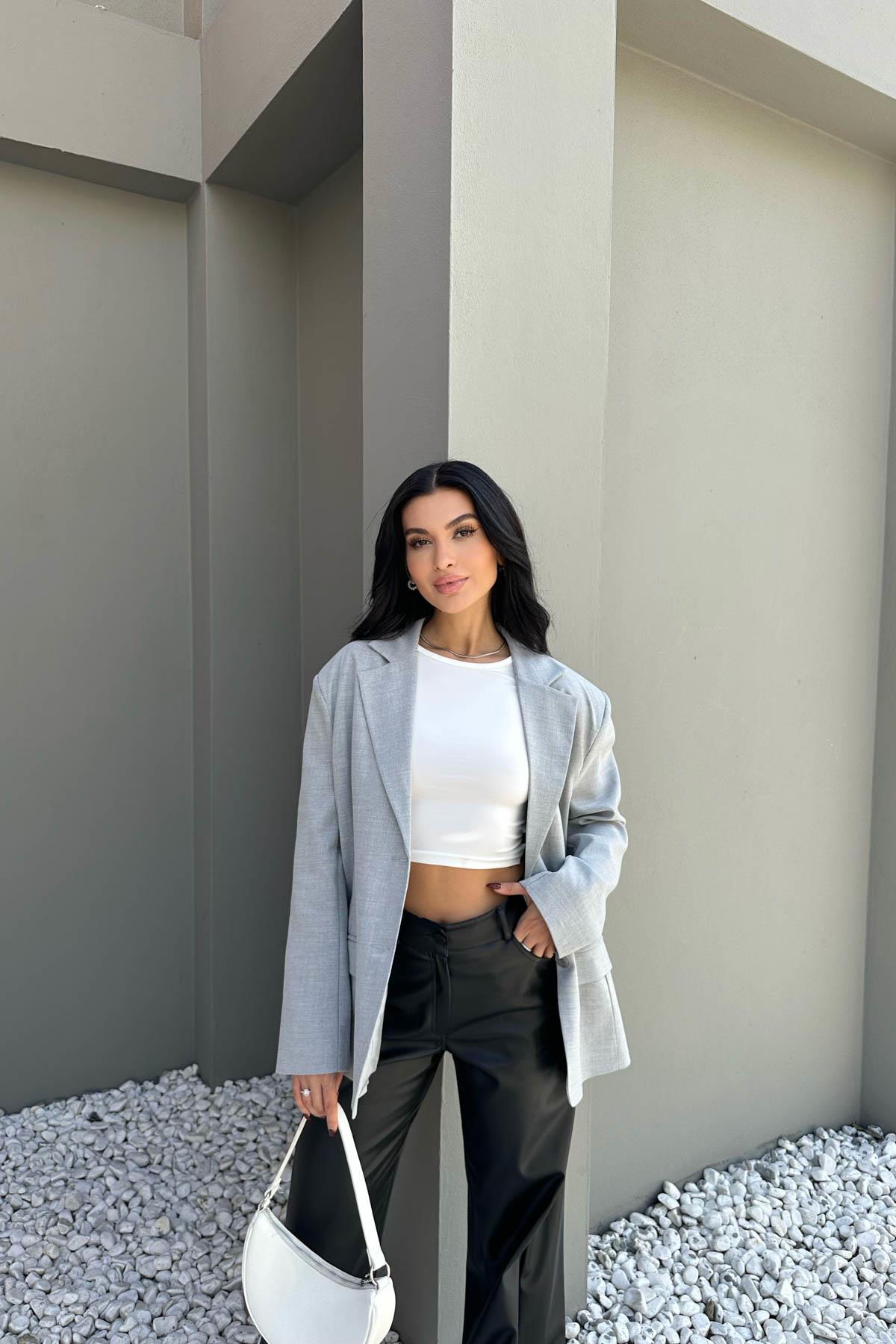 Blazer Kruvaze Ceket Gri · 2