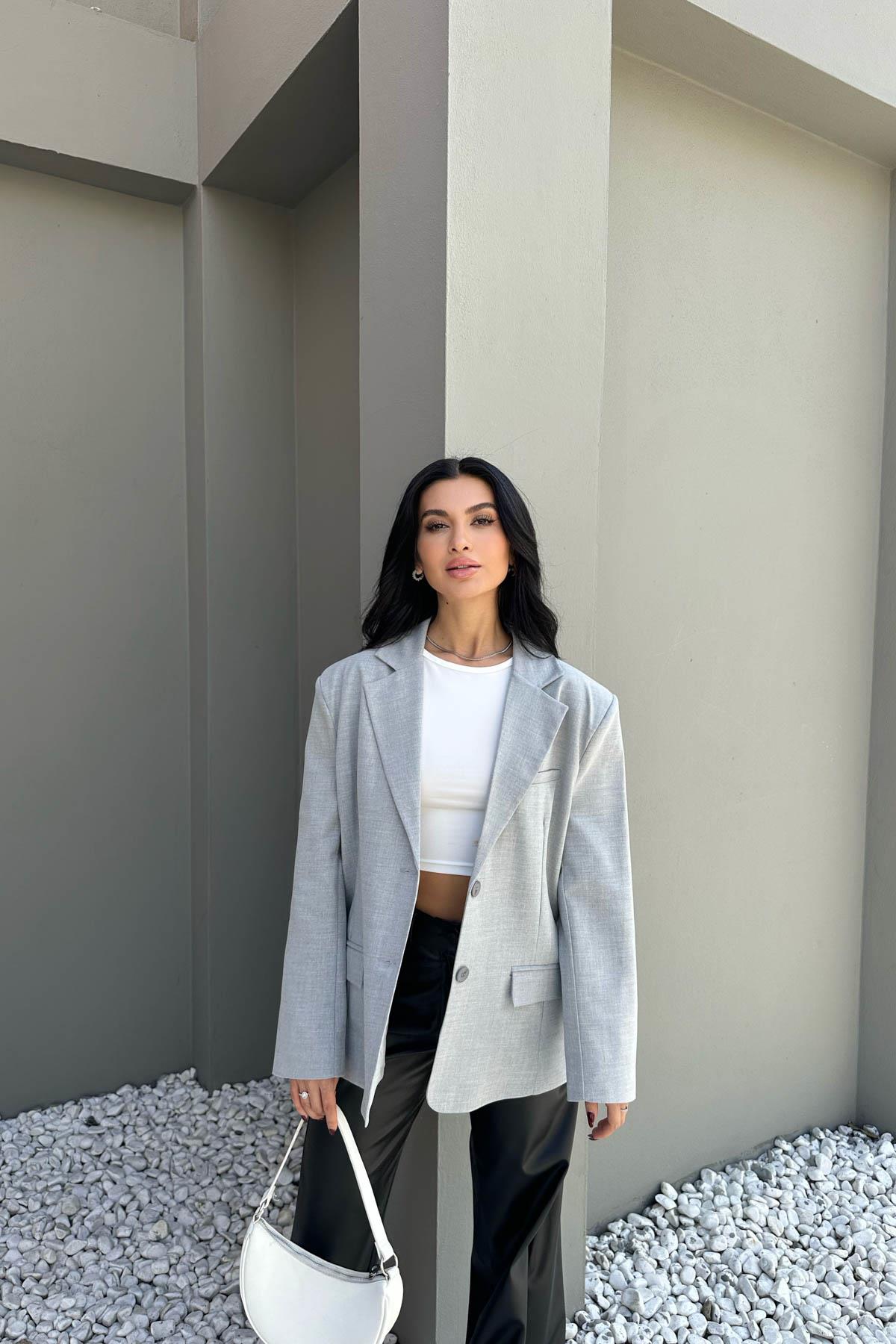 Blazer Kruvaze Ceket Gri