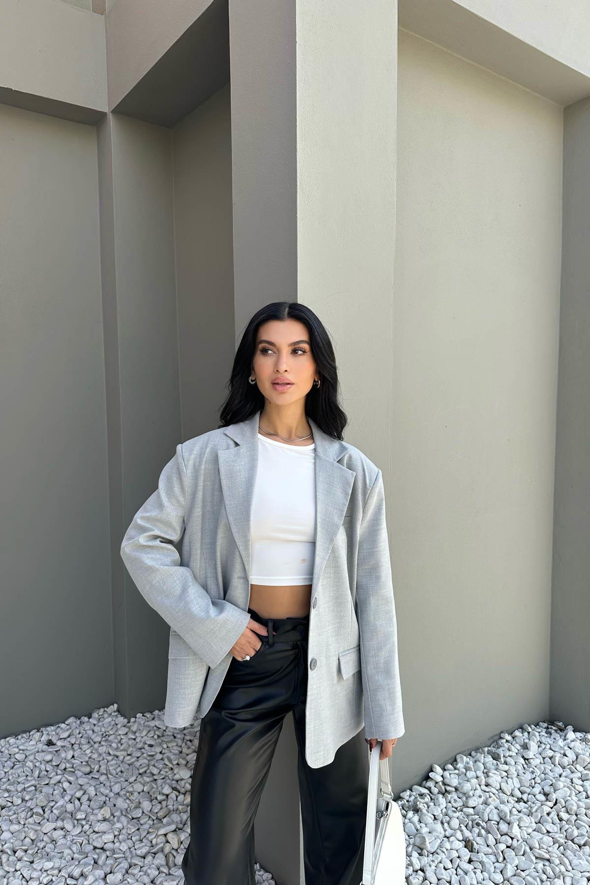 Blazer Kruvaze Ceket Gri · 4