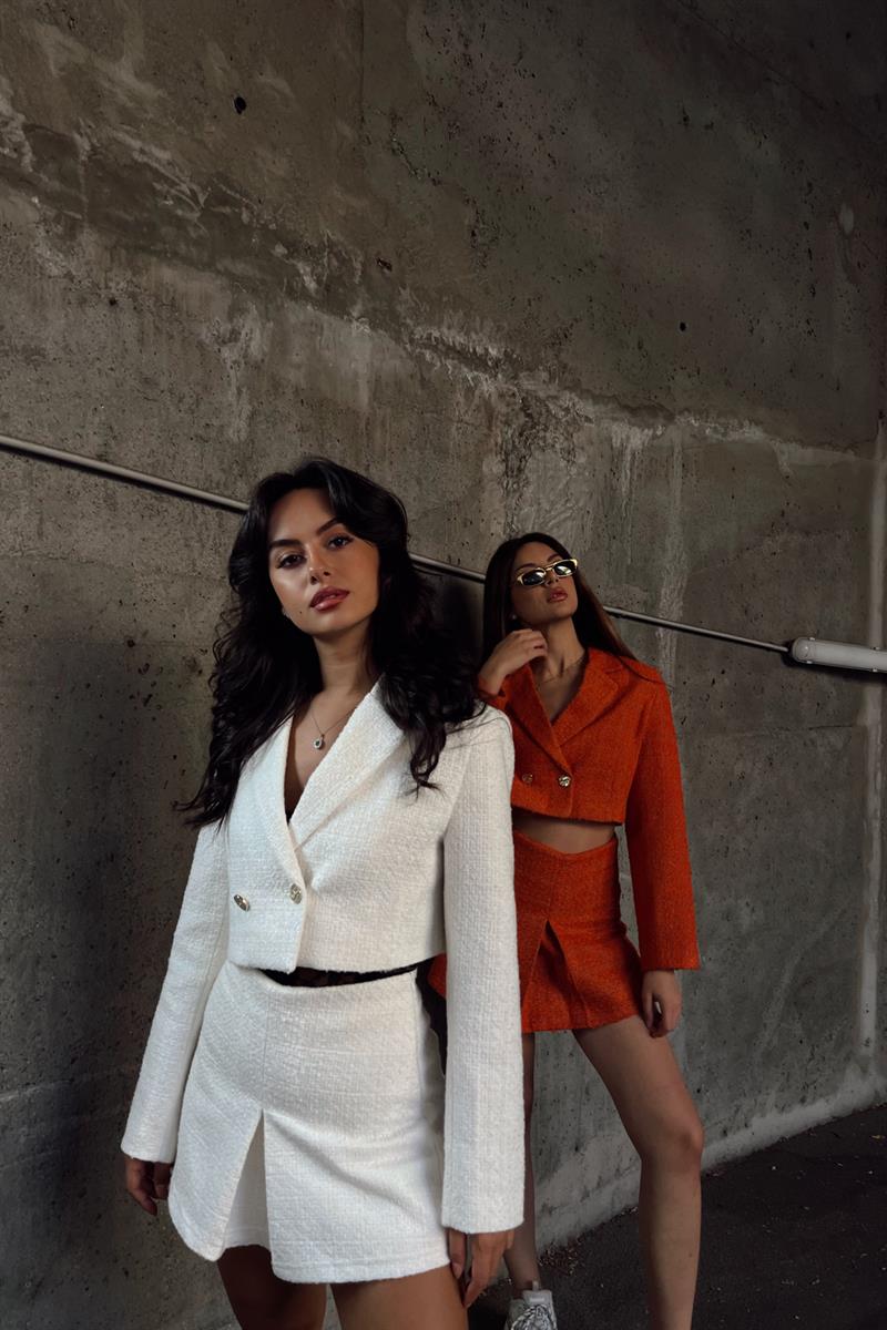 Crop Tüvit Ceket Ekru