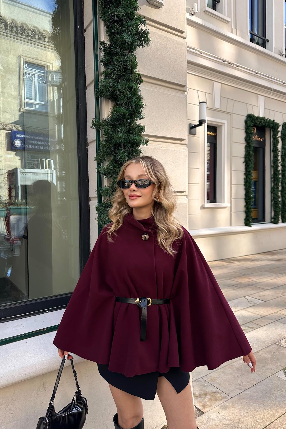 Kaşe Butterfly Ceket Bordo