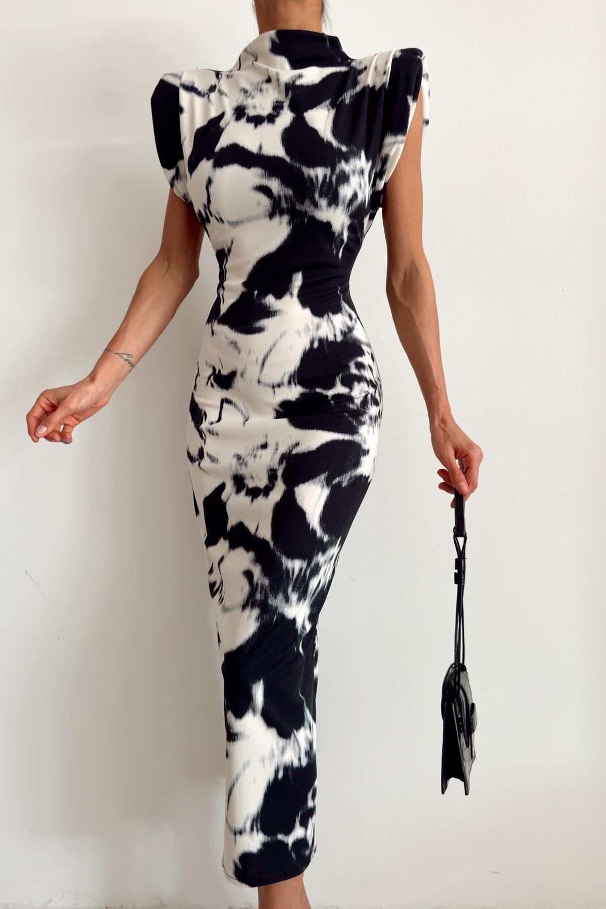 Batik Desen Maxi Elbise Siyah