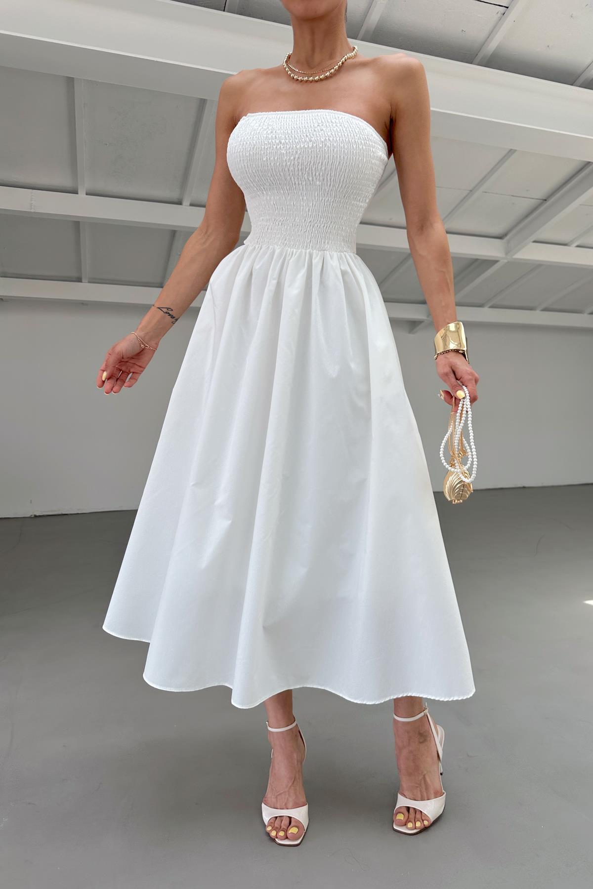 Gipe Detaylı Elbise Beyaz