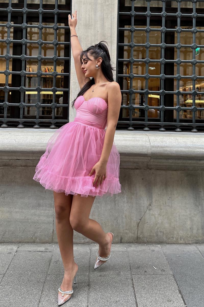 Straplez Aurora Elbise Pembe · 2