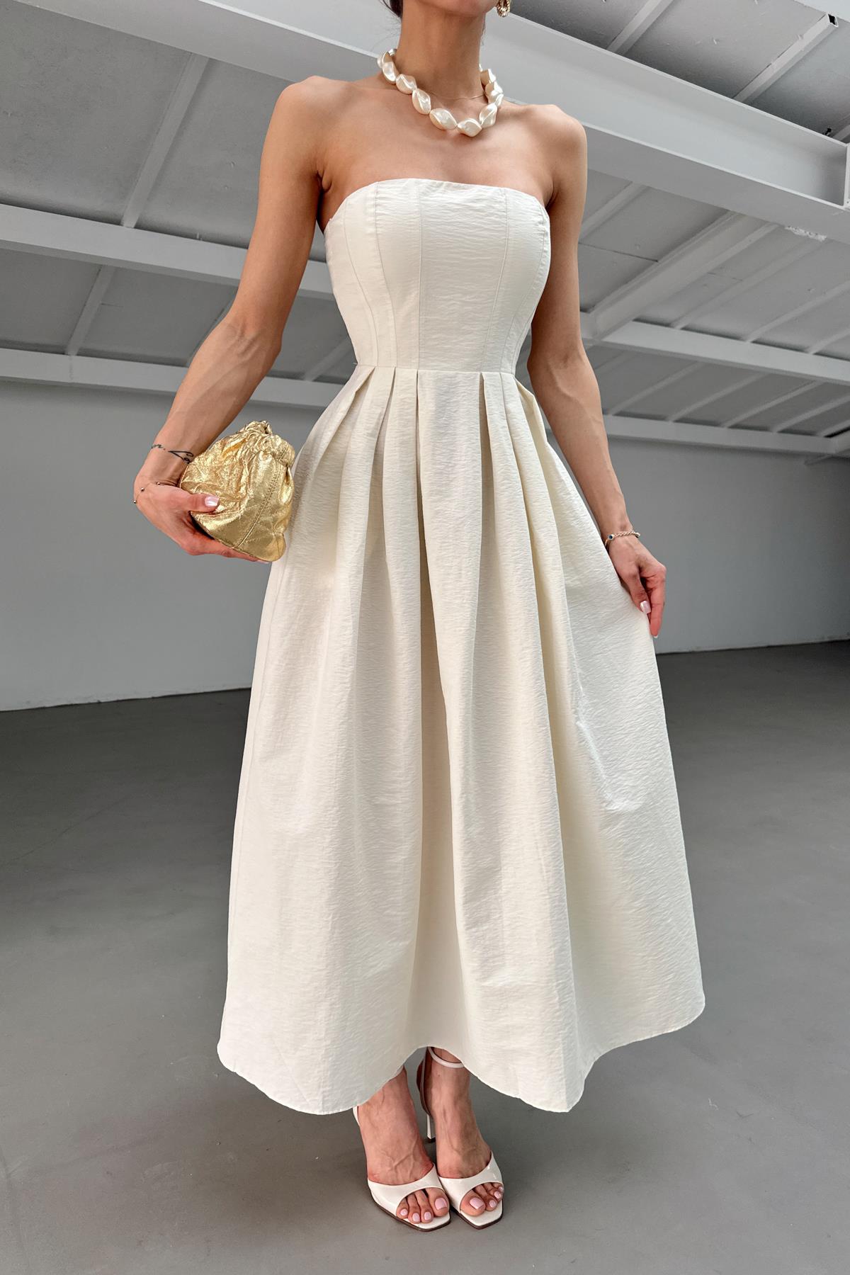 Straplez Bloom Elbise Taş