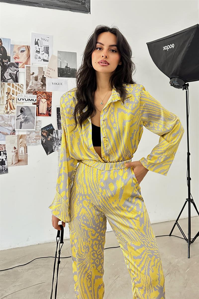 Gold Düğme Saten Paint Gömlek Gri