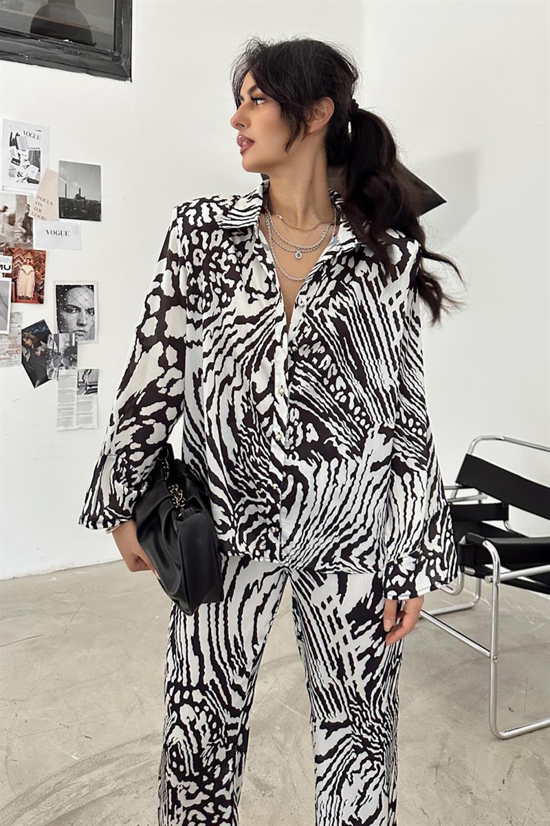 Gold Düğme Saten Paint Gömlek Siyah