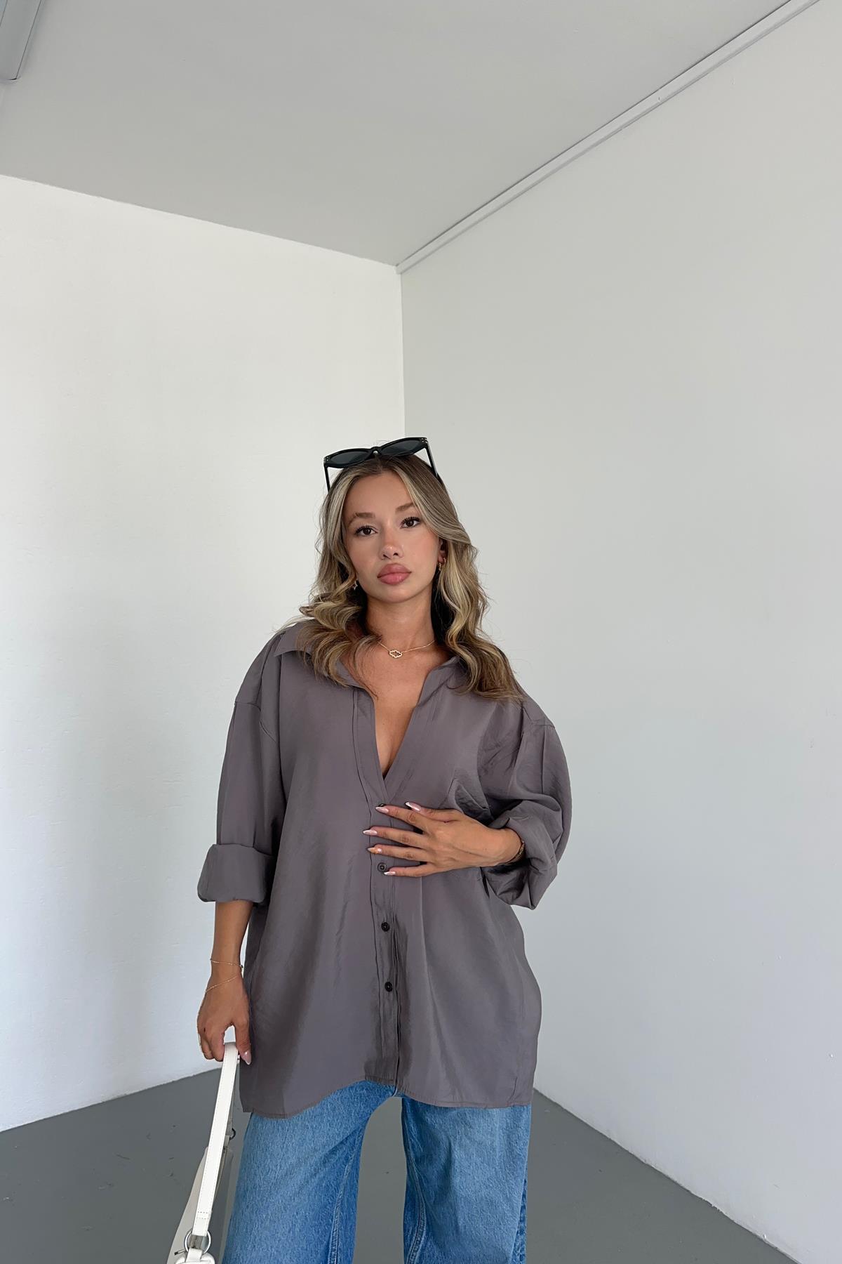 Tensel Oversize Gömlek Füme